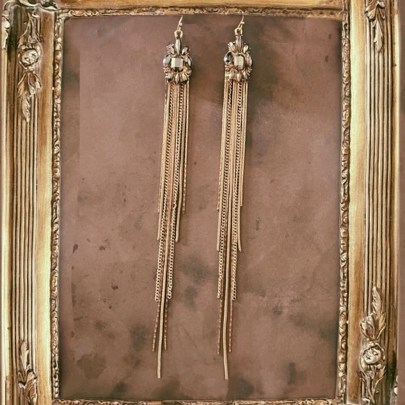 VINTAGE• Antique Gold Pyrite Crystal Tassel Earrings - Picture 4 of 4